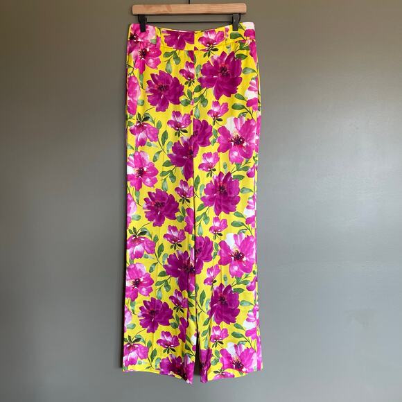 NWT Favorite Daughter Fiona Floral Satin Wide Leg Pants Sz 10 Yellow Pink Floral - Picture 4 of 16